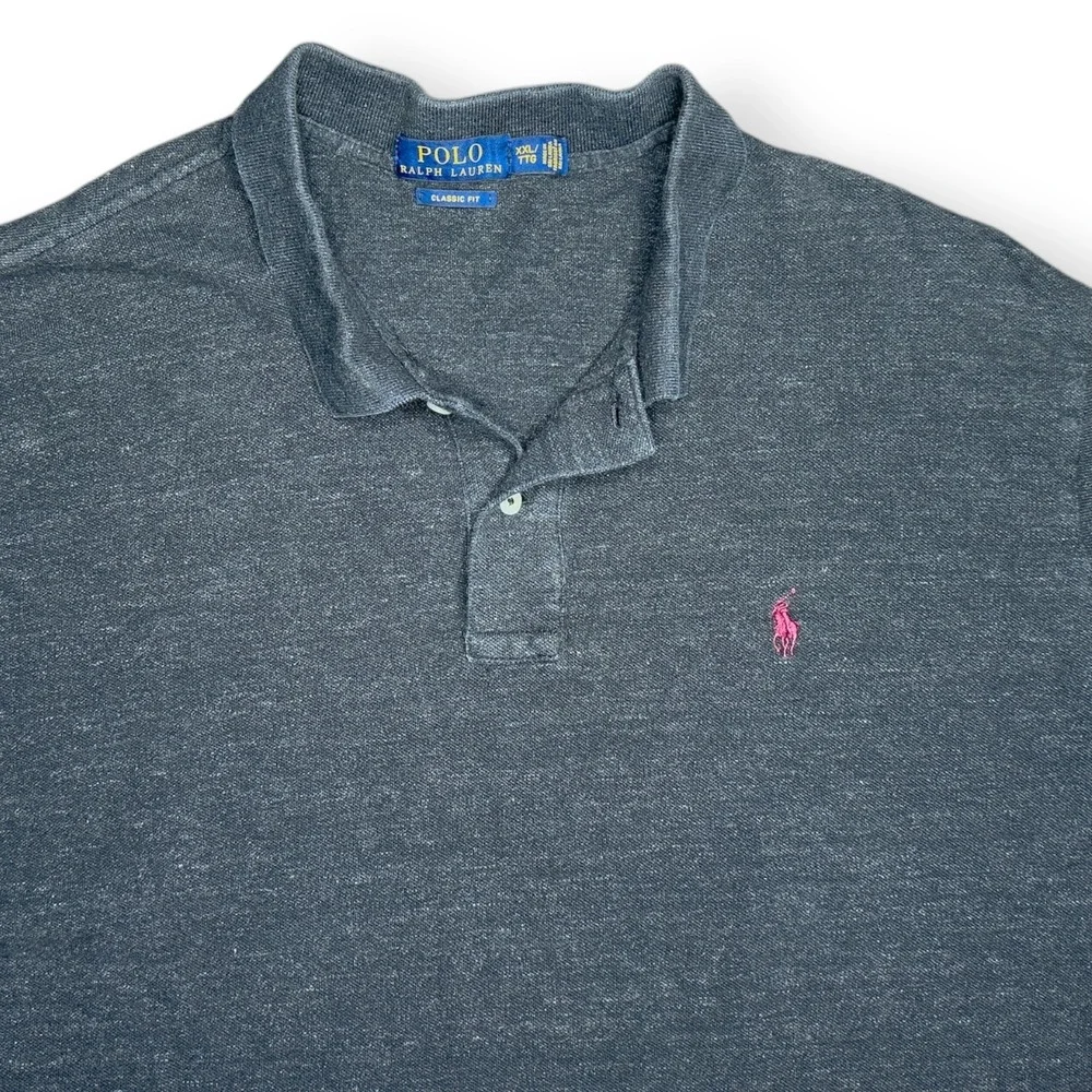 Polo Ralph Lauren Men's XXL Gray Classic Fit Polo Shirt Maroon Pony‎ 100% Cotton